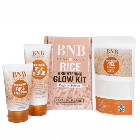 BNB 3 in 1 Brightening Glow Kit Rice Scrub Face Wash + Mask