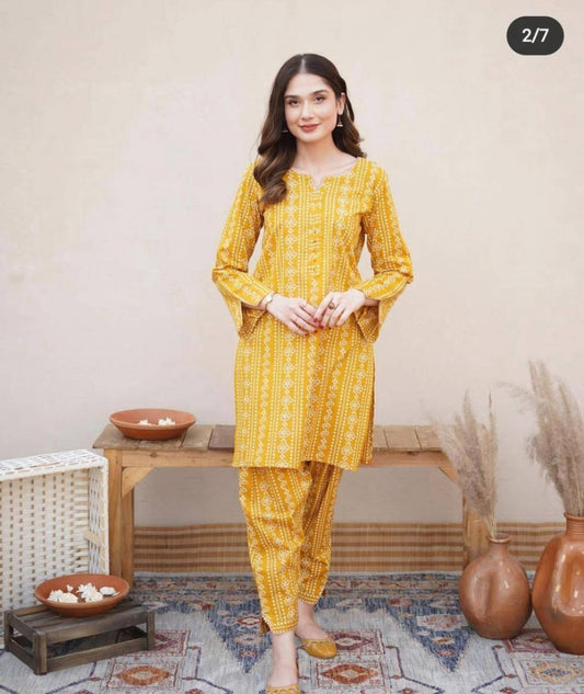 2 pcs women stitched lawn chunri printed suit